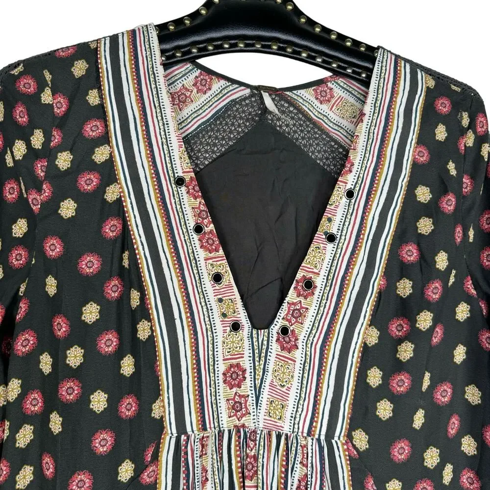 Free People Boho Rain Or Shine Pebbled Chiffon Printed Mini Dress XS
